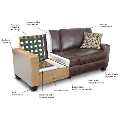 73" Palisades Sofa Chestnut Brown - Serta: Bonded Leather Upholstery, Wood Frame, Seats 2 (LOCAL PICKUP ONLY)