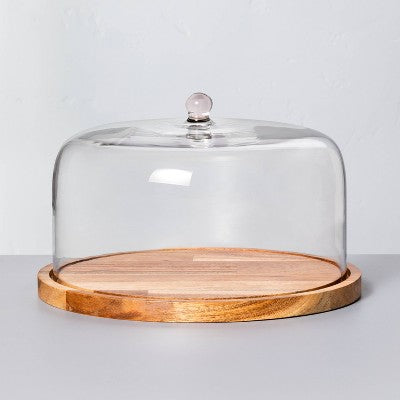 9" Wood & Glass Covered Dessert Storage Brown - Hearth & Hand with Magnolia: Acacia Cake Display Stand, Hand Wash
