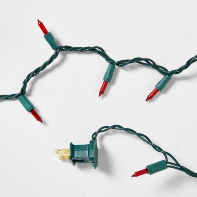 100ct Incandescent Smooth Mini Christmas String Lights Red with Green Wire - Wondershop
