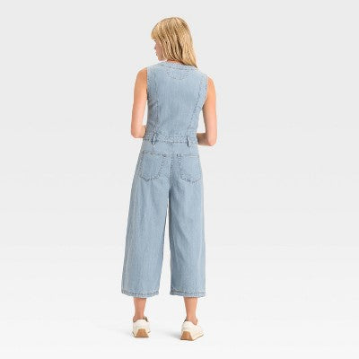 Women's Cropped Sleeveless Denim Jumpsuit 10