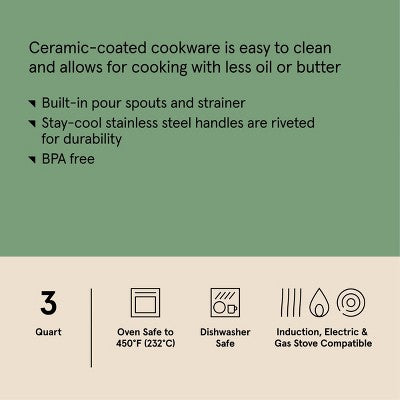 3qt Nonstick Ceramic Coated Aluminum Sauce Pan with Champagne Handle Cream - Figmint