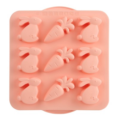 Trudeau 9 Cavity Silicone Bunny and Carrot Pan Pink