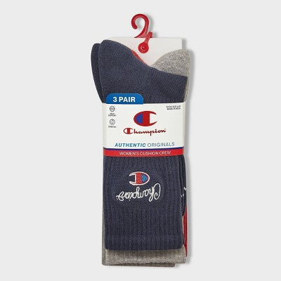 Champion Women's Embroidered 3pk Crew Socks - Navy