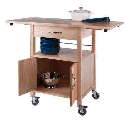 Rachael Kitchen Cart Beech - Winsome: Rolling Island with Storage, Drop-Leaf Top & Lockable Wheels (LOCAL PICKUP ONLY)