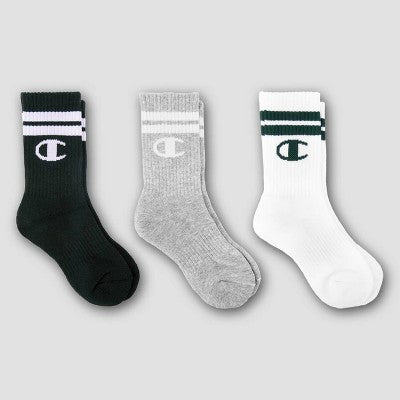 Champion Boys' 3pk Crew Socks - Black M