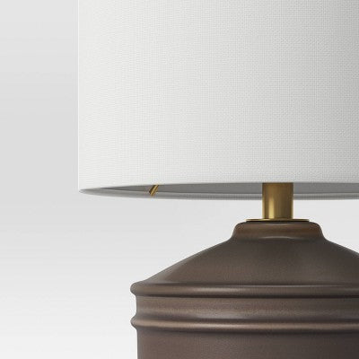 Mini Ceramic Table Lamp Dark Gray - Threshold: Ribbed Base, White Drum Shade, No Bulbs Included