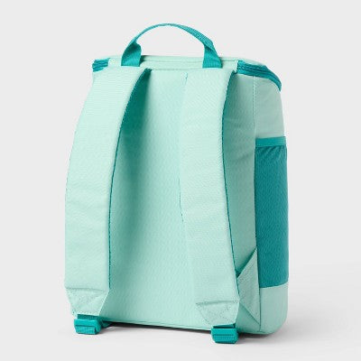 15 Cans/20.7qt Backpack Cooler - Sun Squad Aqua: Adjustable Straps, Zip Closure