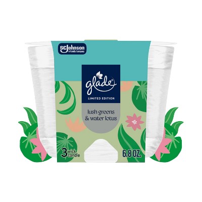Glade 3 Wick Spring Scented Glass Jar Candles - Lush Greens & Water Lotus - 6.8oz: Indoor, Glass Container, 30 Hours Burn Time