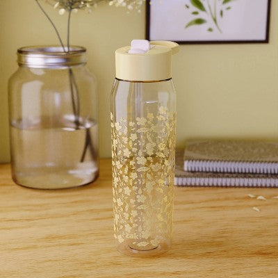 Zak Designs 32oz Vanilla Floral Manual Straw Bottle Yellow