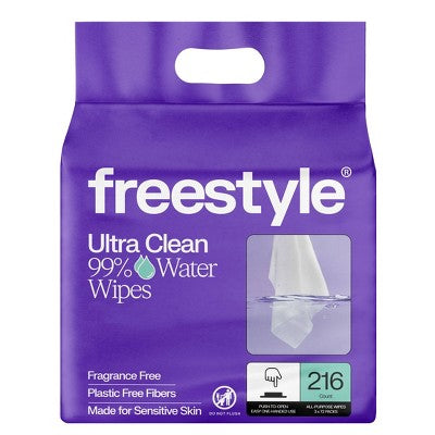 Freestyle 99% Water Baby Wipes, Fragrance Free for Sensitive Skin, Unscented - Flip Top Pouch Packs - 216ct