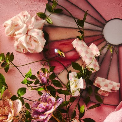 Goody x MacKenzie Childs Satin Scrunchie - Pink - 2ct: Hair Styling, Travel Size, Elastic, All Hair Types