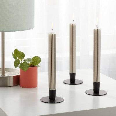 6pk Taper Candle Set Black and White Stripe - Room Essentials