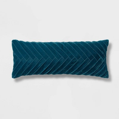 Oversized Oblong Pleated Velvet Decorative Throw Pillow Dark Teal Blue - Threshold: Indoor Rectangle Accent Pillow (LOCAL PICKUP ONLY)