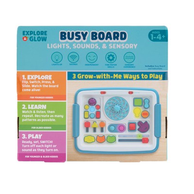 Chuckle & Roar Explore & Glow Busy Board - Interactive Toddler Activity Board with Lights, Sounds, Switches and 3 Play Modes, Ages 1-4+