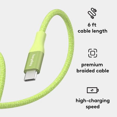 6' USB-C to USB-C Fast Charging Braided Cable - heyday Lime Zest