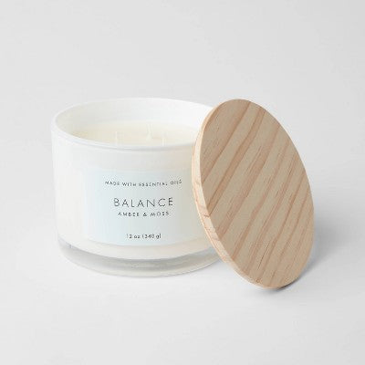 3-Wick 12oz Wood Lidded Glass Wellness Balance Candle - Threshold