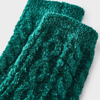 Women's Cable Chenille Crew Socks - Auden Dark Green 4-10