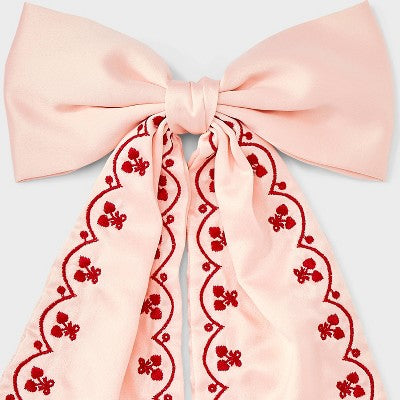 Scallop Trim Bow Hair Barrette - A New Day Pink