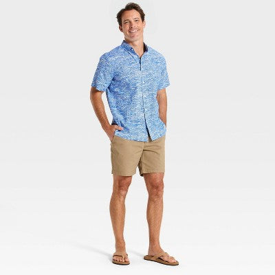 Men's Short Sleeve Waves Button-Down Shirt  XXL