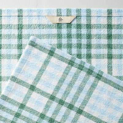 Layered Plaid Cotton Flour Sack Kitchen Towel Green/Blue/Cream - Hearth & Hand with Magnolia