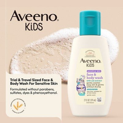 Aveeno Kids' Face & Body Wash - 2 fl oz: Liquid, Basic Cleansing, Normal Skin, Fresh Scent