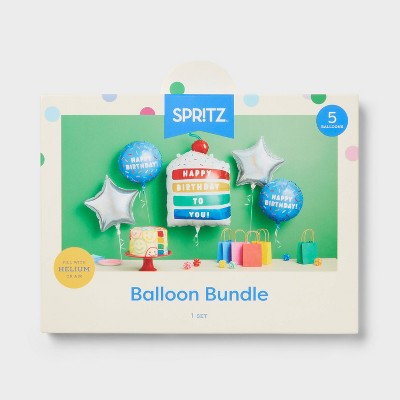 5ct Rainbow Birthday Cake Happy Birthday Foil Balloon Bouquet- Spritz