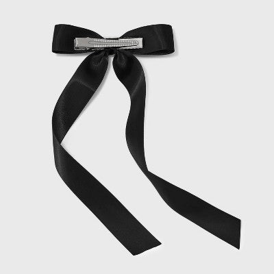 Satin Long Bow Hair Clip Set 2pc - A New Day Black