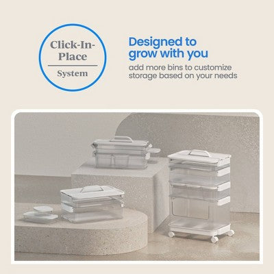 Click in Place 20.7qt Clear Open Front Plastic Storage Bin for Home and Office Organization White Latch - Brightroom
