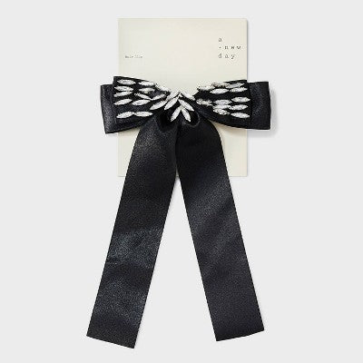 Satin Gemstone Bow Hair Barrette - A New Day Black