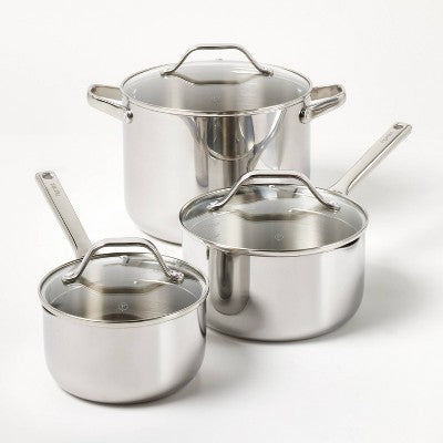 12pc Stainless Steel Cookware Set with 6pc Pan Protectors Silver - Figmint (LOCAL PICKUP ONLY)