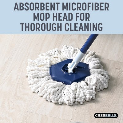 Casabella Clean Water Spin Mop with Extra Refill: Portable Microfiber Floor Cleaning Tool for Multi-Surface Use