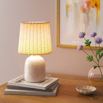Mini Printed Ceramic Base Table Lamp with Printed Pleated Shade Peach - Room Essentials