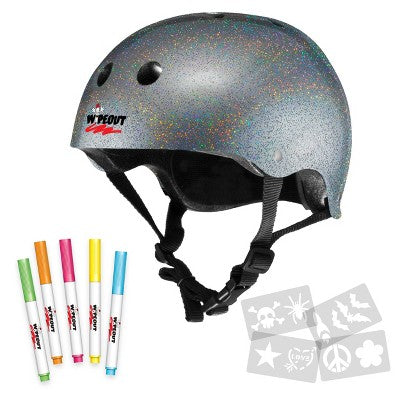 Wipeout Dry Erase Kids 8+ Helmet - Silver Glitter: ABS, Padded, Adjustable Strap
