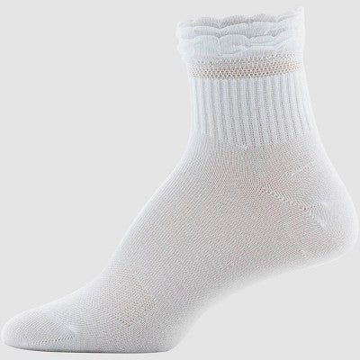 Peds Women's Ruffle Top 2pk Quarter Socks - White 5-10: Moisture Wicking, Breathable Mesh, Smooth Toe Seams, Knit Fabric