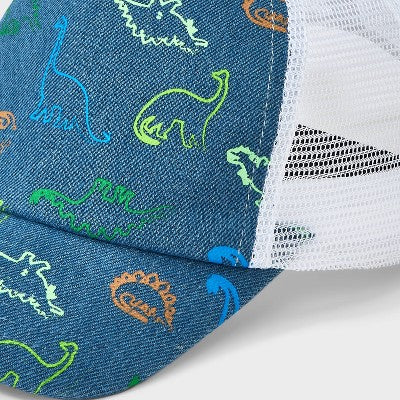 Boys' Dinosaur Denim Baseball Hat - Cat & Jack? Blue: Adjustable Midweight Mesh, Cotton, Recycled Polyester, Rayon