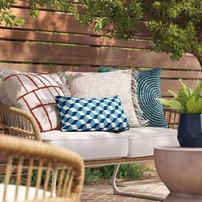 10"x20" Overlay Geometric Outdoor Lumbar Pillow Blue - Threshold