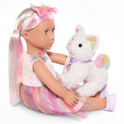 Our Generation Posable Turkish Angora Cat Plush 6" Pet Rainbow Kitten