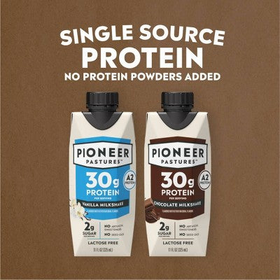 Pioneer Pastures A2 High Protein Milkshake - 30g Protein - Chocolate - Lactose Free - 4pk/11 fl oz