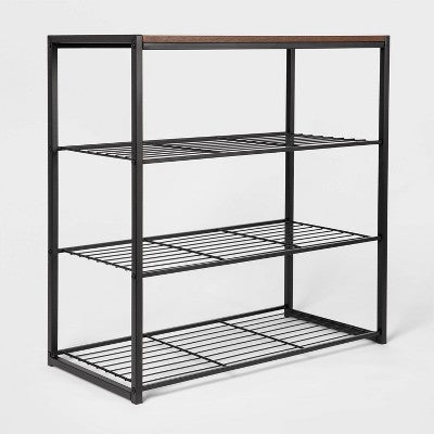 4 Tier Shoe Rack Black Metal with Walnut Wood - Brightroom (LOCAL PICKUP ONLY)