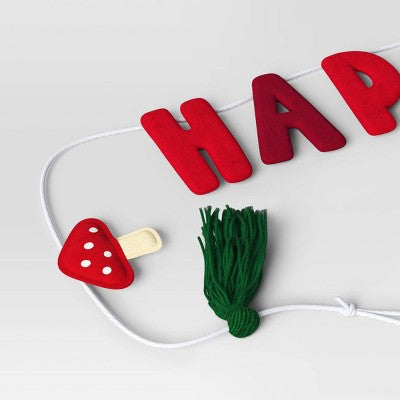 6' Fabric 'Happy Holidays' with Mushrooms and Trees Christmas Decorative Wall Garland Red - Wondershop