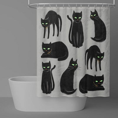 Halloween Glow in the Dark Black Cats Fabric Shower Curtain - Hyde and EEK! Boutique
