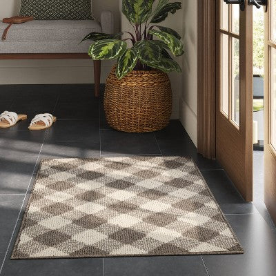 2'x3' Gingham Washable Accent Rug Heathered Gray/Ivory - Threshold