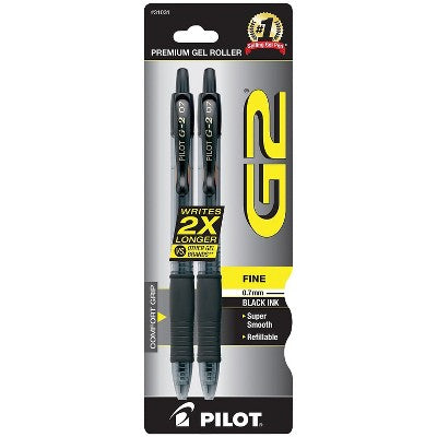 Pilot G2 Premium Retractable Gel Ink Pen Refillable Black Ink .7mm 2/Pack 31031