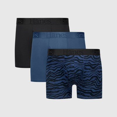 Hanes Originals Premium Men's SuperSoft Trunks 3pk - Blue/Black S: Lightweight, Tagless, Moisture Wicking, Stretch Knit Fabric