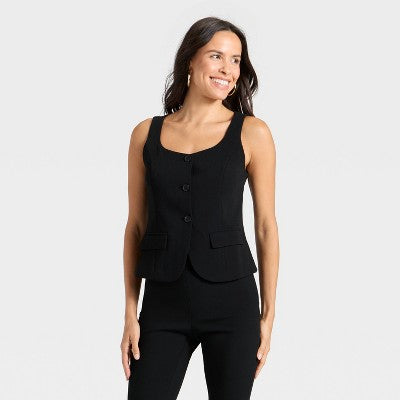 Women's Signature Crepe Scoop Vest - A New Day Black M