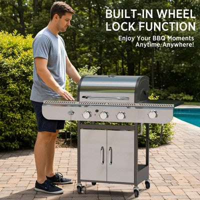 R.W. FLAME BBQ Gas Grill – 34,000 BTU Propane, Enamel Grates, Removable Grease Tray, Ideal for Outdoor Cooking, Camping, Backyard, Patio & Deck (LOCAL PICKUP ONLY)