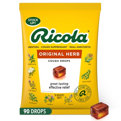 Ricola Original Herb Menthol Cough Drops - 90ct: Gluten-Free, 4.8mg Menthol, Cold & Cough Treatment
