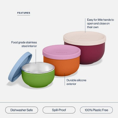 Lalo Stainless Nesting Snack Bowls - Picnic Party - 3pk