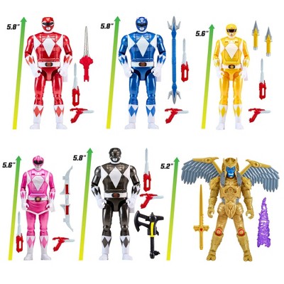 Mighty Morphin Power Rangers Re-Ignition Auto-Morphin 6pk Battle Set with Red, Blue, Pink, Yellow, Black Rangers + Exclusive Goldar