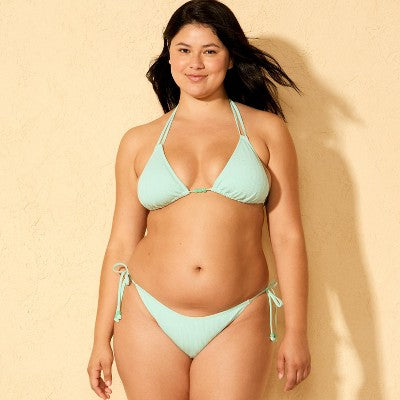 Women's Ribbed Texture Side-Tie Bikini Bottom - Mint Green L